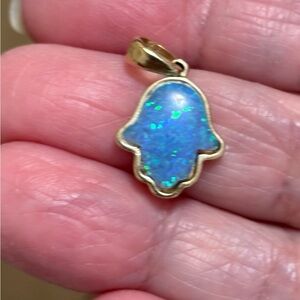 Gold and Blue Hamsa Pendant